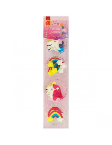 Dollar Sweets Icing Decorations Unicorn & Rainbow 12 pack