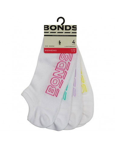 Bonds Logo Light No Show Sock, 4-Pack, White - Socks