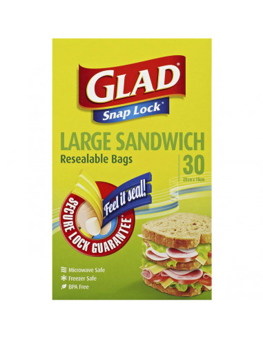 Glad Snap Lock Resealable Large Sandwich Bags 30 Pack