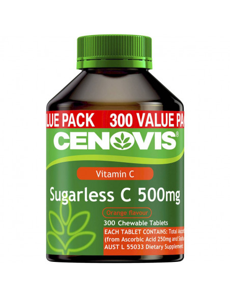 Cenovis Sugarless C Value Pack 500mg Orange Flavour Tablets 300 pac...