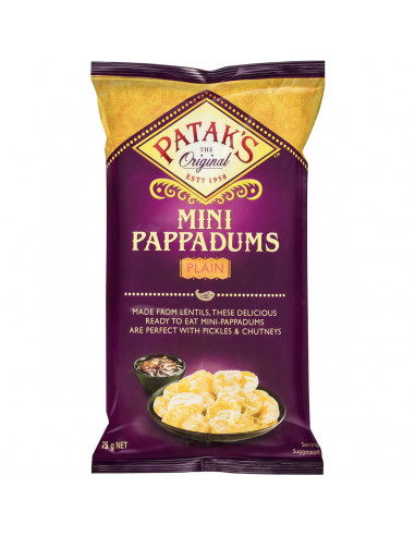 Pataks Ready To Eat Pappadums Mini Plain Original 75g 6pk