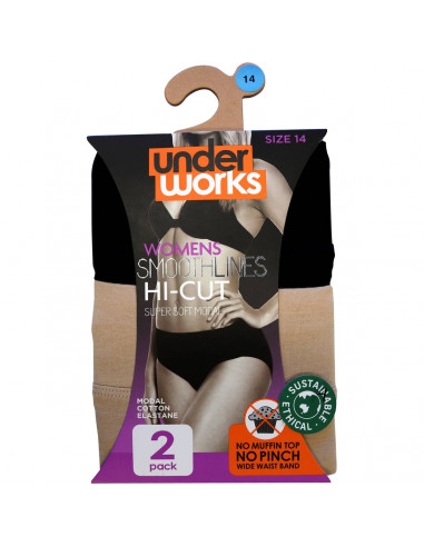 Underworks Womens Smoothlines Hi-cut Size 12 Assorted 2 Pack